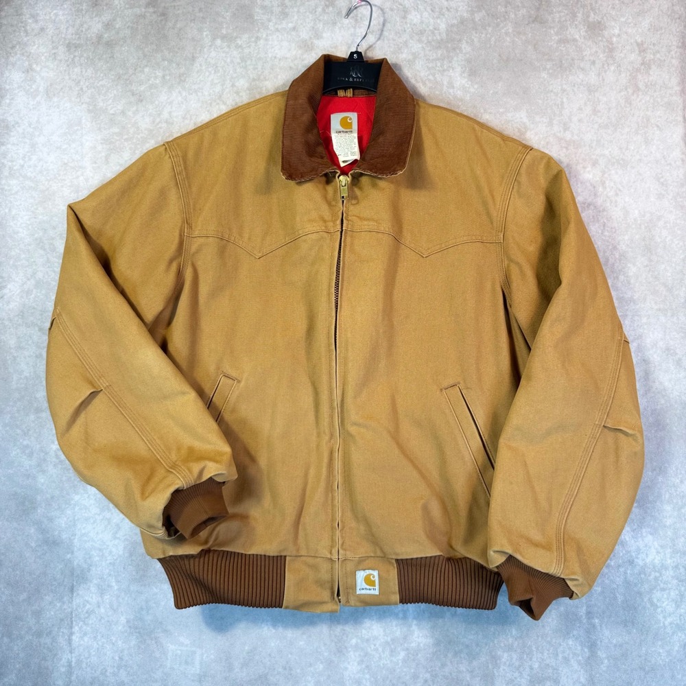 VGT Carhartt Santa Fe Jacket Men Large Brown Canvas Red Quilt Lining USA J13